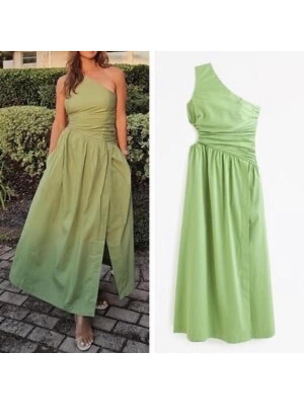 NWT Abercrombie & Fitch One-Shoulder Cutout Maxi Dress in Pale Green Sz L